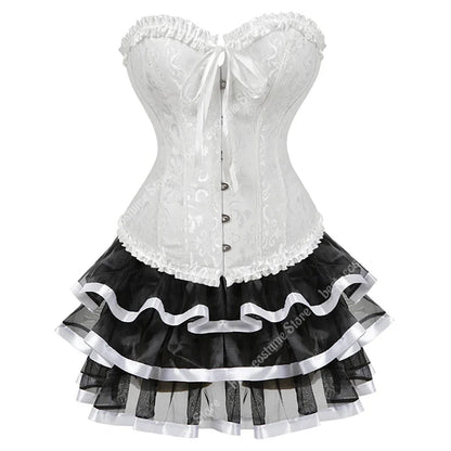 Burlesque Corset Dresses for Women Plus Size Sexy Corset Lingerie Top With Cup Black Sexy Lace Corset Dress With Straps