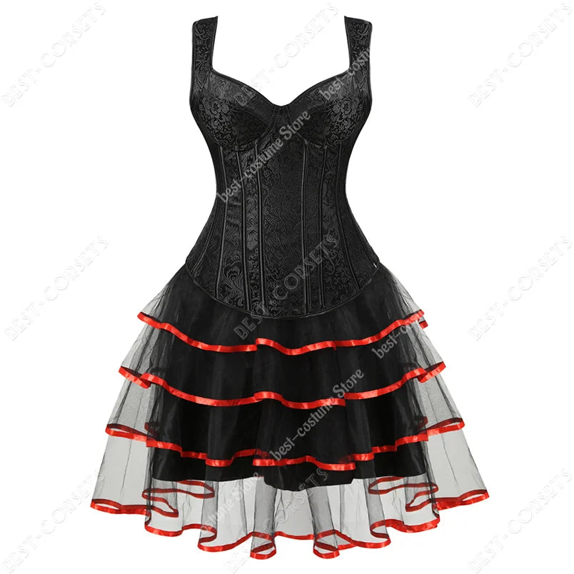 Burlesque Corset Dresses for Women Plus Size Sexy Corset Lingerie Top With Cup Black Sexy Lace Corset Dress With Straps
