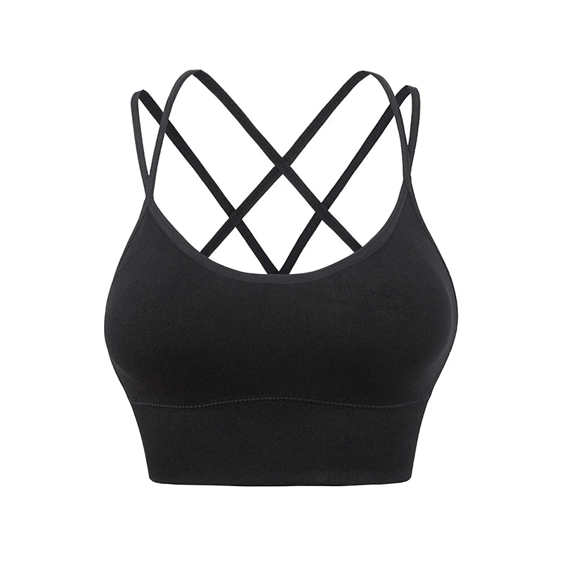 Sexy Women Tops Back Cross Straps Tank Tops Push Up Running Sports Bra Breathable Soft Fitness Beauty Gym Shockproof Yoga Bra
