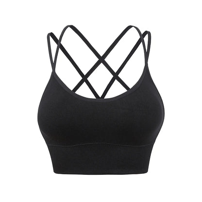 Sexy Women Tops Back Cross Straps Tank Tops Push Up Running Sports Bra Breathable Soft Fitness Beauty Gym Shockproof Yoga Bra
