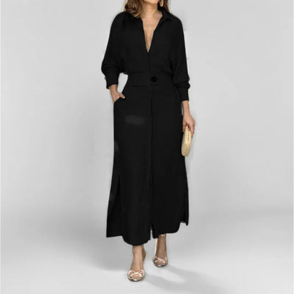 Spring Summer Women Dress Plus Size White Casual V Neck Lapel Long Sleeve Shirt Maxi Dresses Female Pocket Party Long Robe
