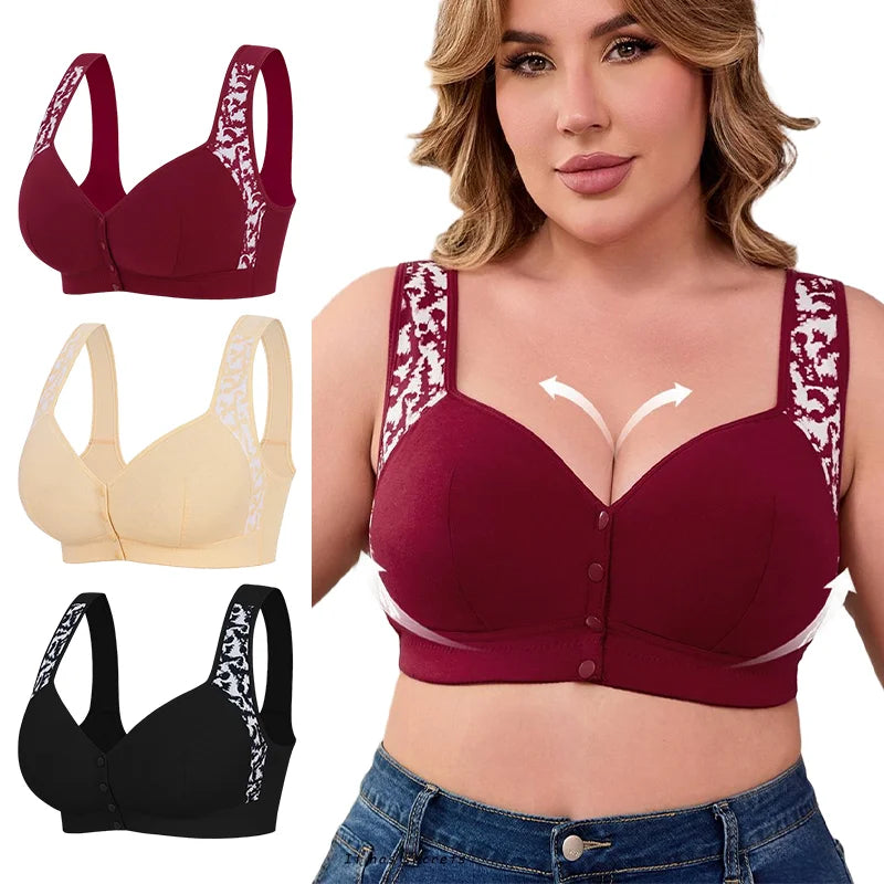 plus Size Front Closure Wireless Comfort Bra - Seamless Full Coverage Easy on off Supportive E Cup Women's Bra 1XL-7XL