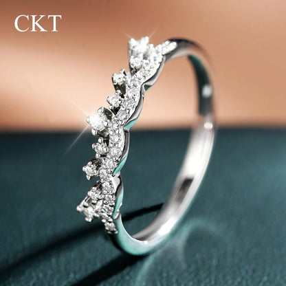 CKT 100% 18k White Gold Hip-hop Crown Ring Women's Platinum Pt950 Wedding Bands Ring Diamond Moissanite Jewelry