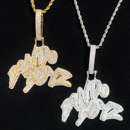 Aokaishen Iced Out Bando Boyz  for Men Necklace Pendant Real Gold Plated Cubic Zirconia Hip Hop Jewelry