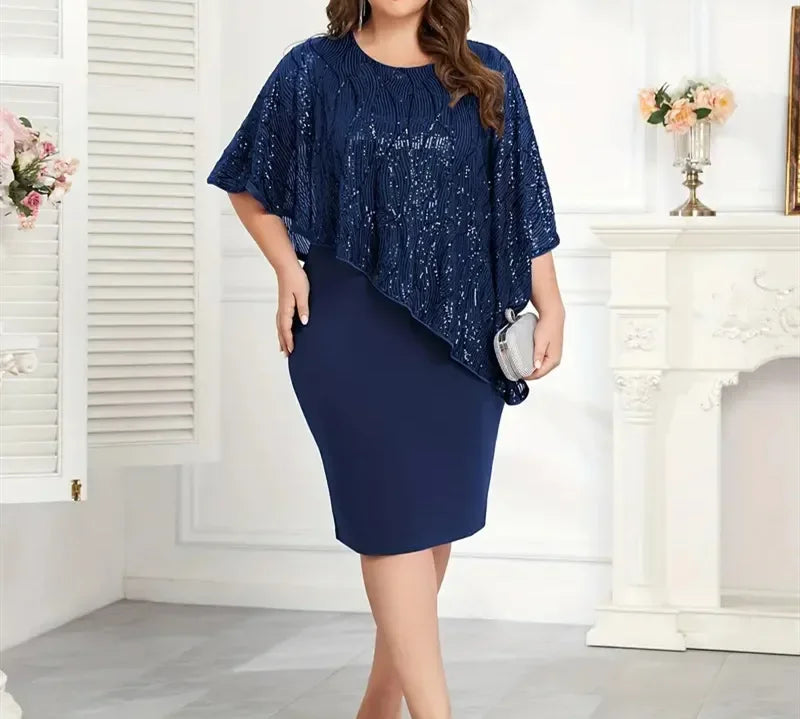 Plus Size Women's Sexy Hip Hugging Dresses Sequined Irregular 5XL Plus Size Party Dress Casual Fashion Short Dress Vestidos