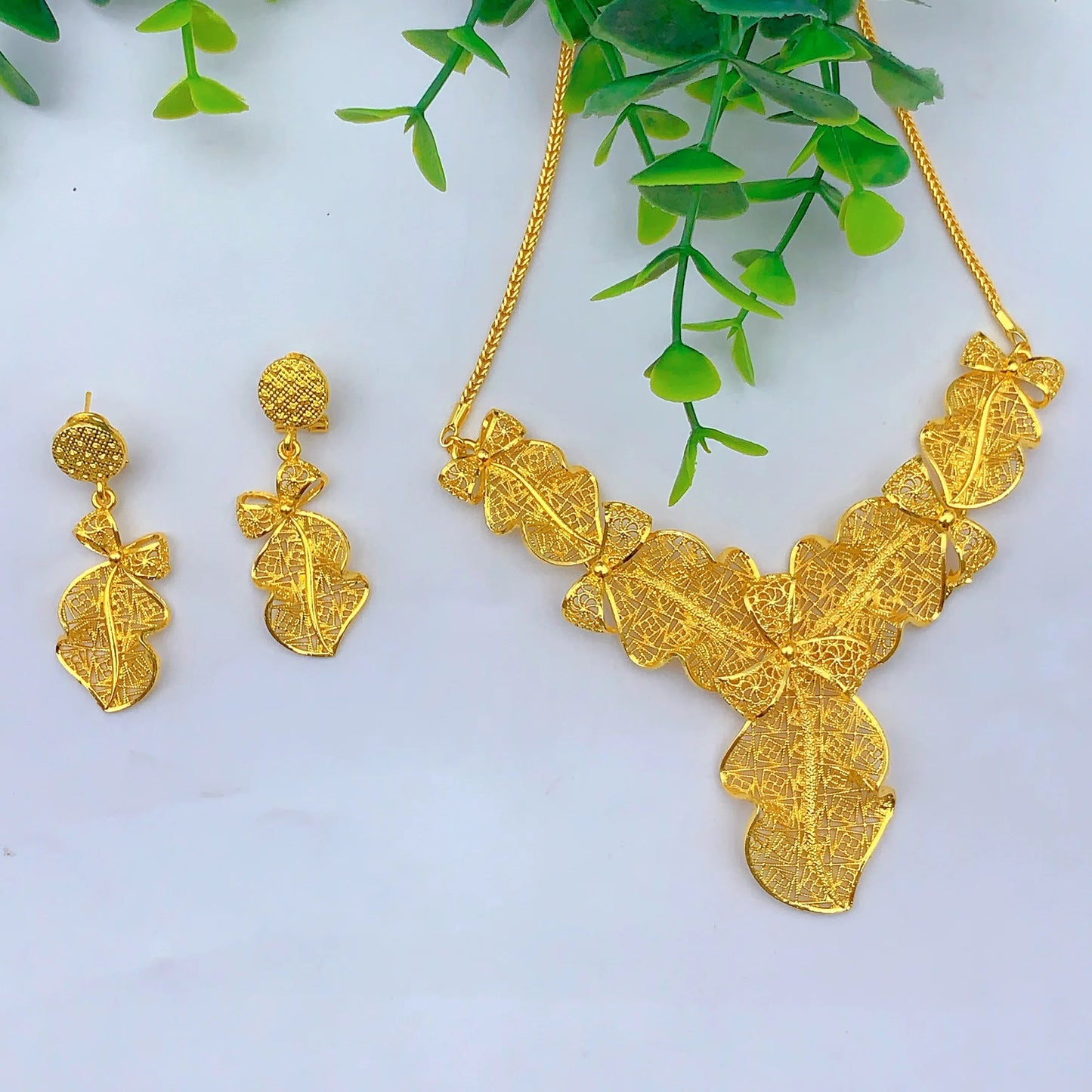 Indian 24K Gold Plated Jewelry Set For Women Nigeria Dubai African Bridal Necklace Earrings Wedding Party Gift Jewellery