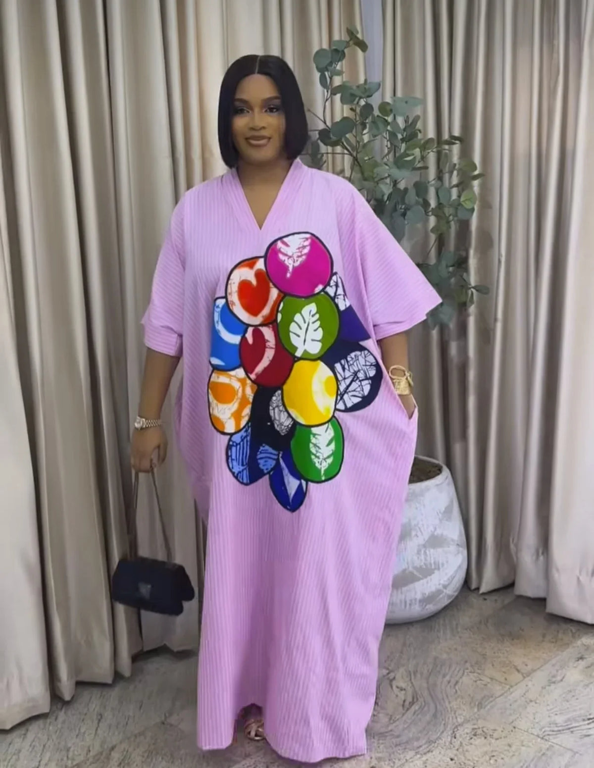 African Plus Size Dresses for Women 2025 Spring Autumn V-neck Half Sleeve Wedding Party Evening Christmas Long Dress Robes Gowns