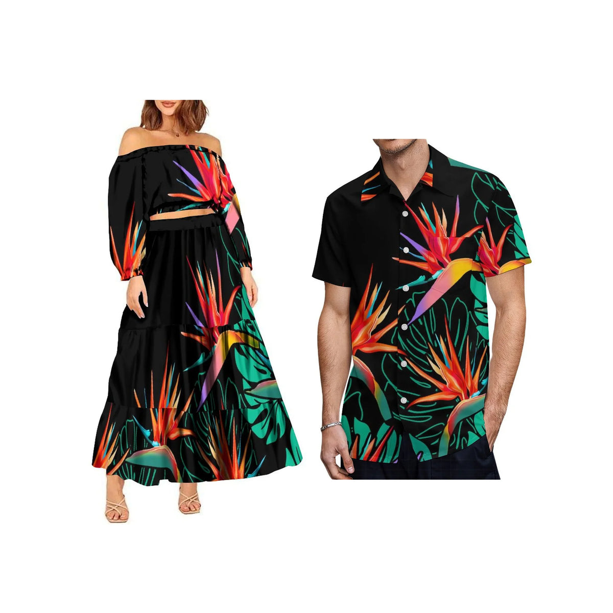 New Fashion Custom Plus Size Lady Full Sleeve Off Shoulder Crop Top and Long Pleated Skirt Samoan Polynesian Dress Women 2pcs