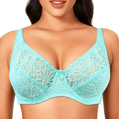 Plus Size Bras For Womens Lace Sexy Bra See Through Underwire Female Underwear Lingerie BH Tops C D DD E F Cup