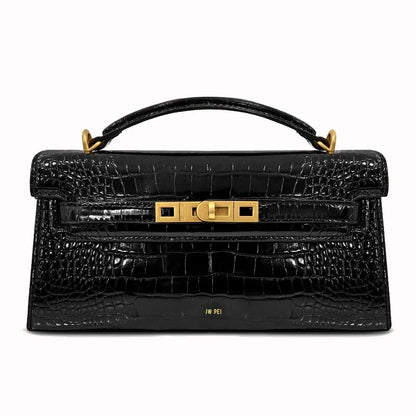 New product JWPEI box-style handbag with crocodile pattern - rectangular bag, single shoulder strap, small square bag