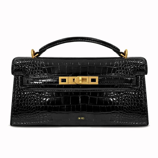 New product JWPEI box-style handbag with crocodile pattern - rectangular bag, single shoulder strap, small square bag