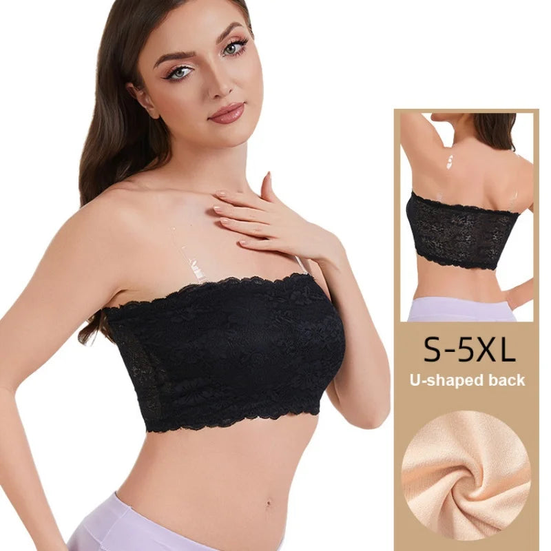 Plus Size Lace Bra Women Strapless Sexy Bra Comfortable Breathable Summer Sports Bra