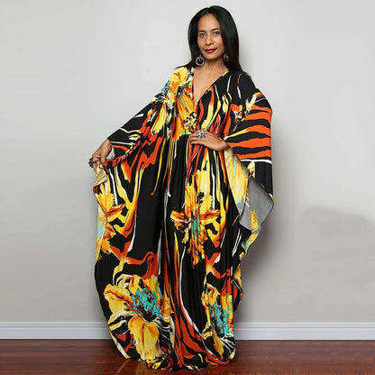 Plus Size Dresses Womens Caftan Floral Print Kaftan Dress Short Sleeve Swimsuit Cover up Loungewear for Summer