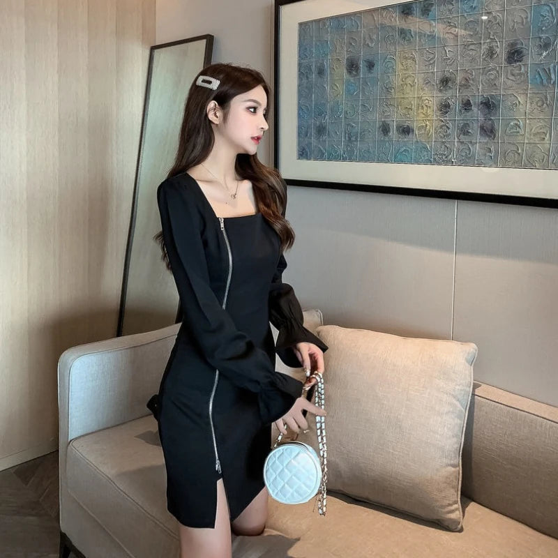 Plus Size Dresses For Women Casual Youth On Sale Clearance Korean Style Elegant Party Luxury Hot Woman Long Sleeve Dress Zipper