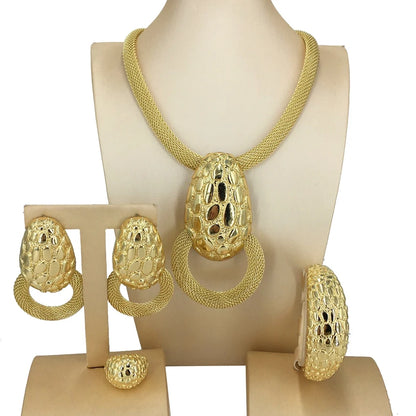 High Quality Big Pendants Newest Dubai Gold Plated Jewelry Set Women's Exquisite Wedding Banquet Dating Jewelry Set FHK14092