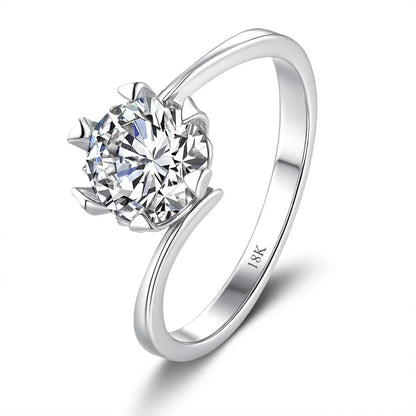 CKT Real 18k White Gold 0.5-2ct Diamond Moissanite Rings for Women Twist Snowflake Six-Claw Classic Crown Platinum Pt950 Jewelry