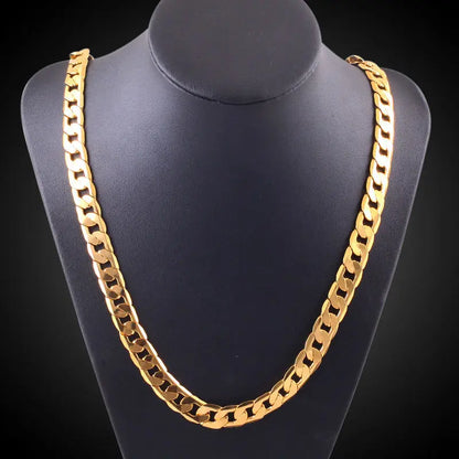 Pure Gold Color Necklace Jewelry, 18K Gold 10mm Heavry Necklace For Men 20'',22'',24'',26'',28'',30"