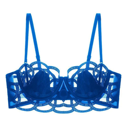 Women's Sexy Underwear Bra Female Hollow Out Thin Cotton Rabbit Ear Cup Soft Breathable Gathering Lace Large-sized Bra Everyday