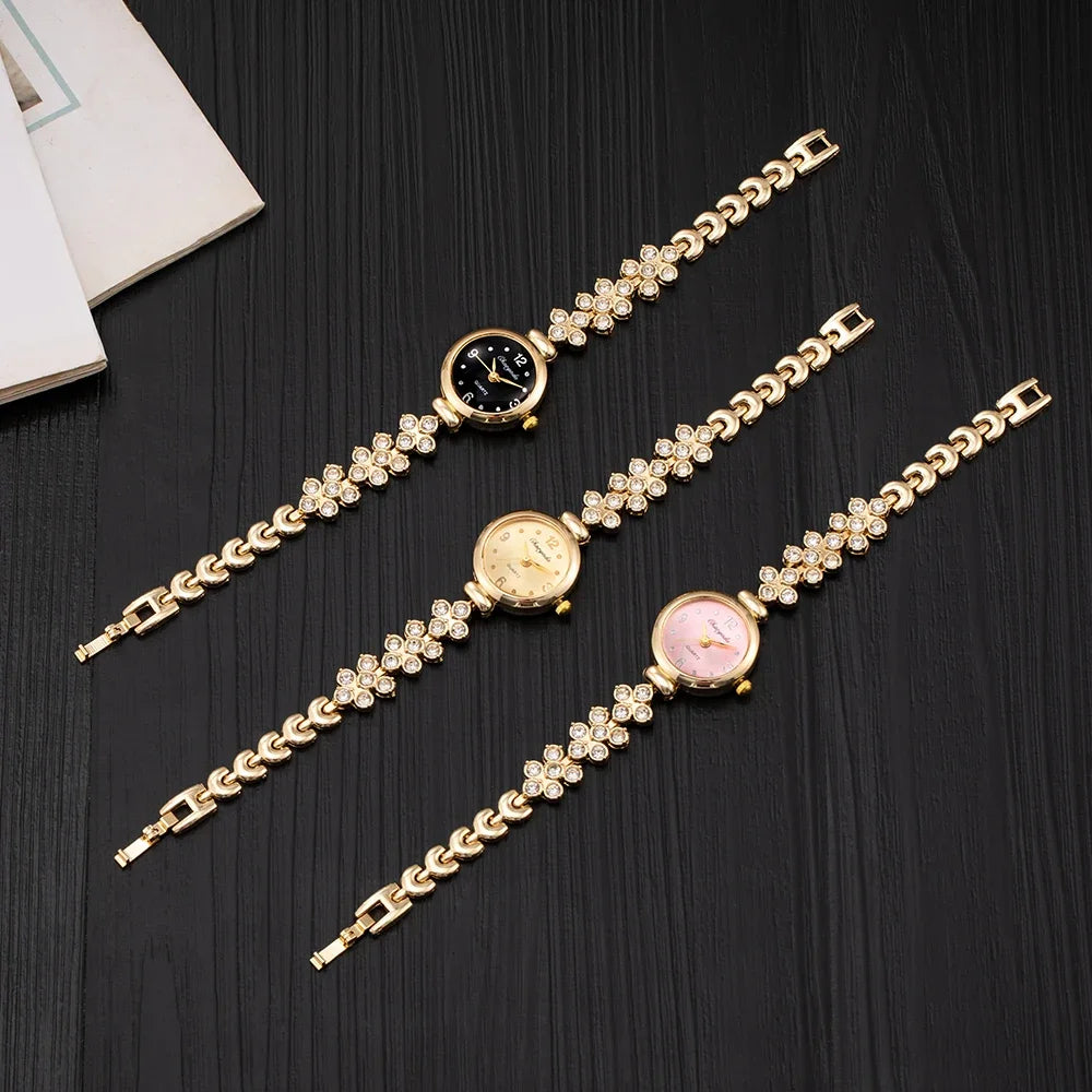 Luxury Women's Wristwatch Fashion Rhinestone Gold Watches for Women Simple Elegant Ladies Quartz Bracelet Watch montre femme