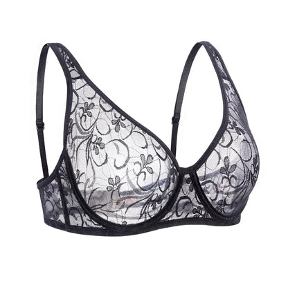 Bra For Womens Underwear Lace Bra Underwire BH Hollow Out Embroidery Perspective Sexy Lingerie Tops Plus Size Brassiere