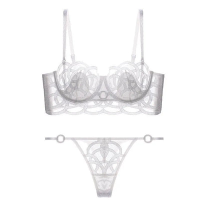 Women's Sexy Underwear Bra Female Hollow Out Thin Cotton Rabbit Ear Cup Soft Breathable Gathering Lace Large-sized Bra Everyday