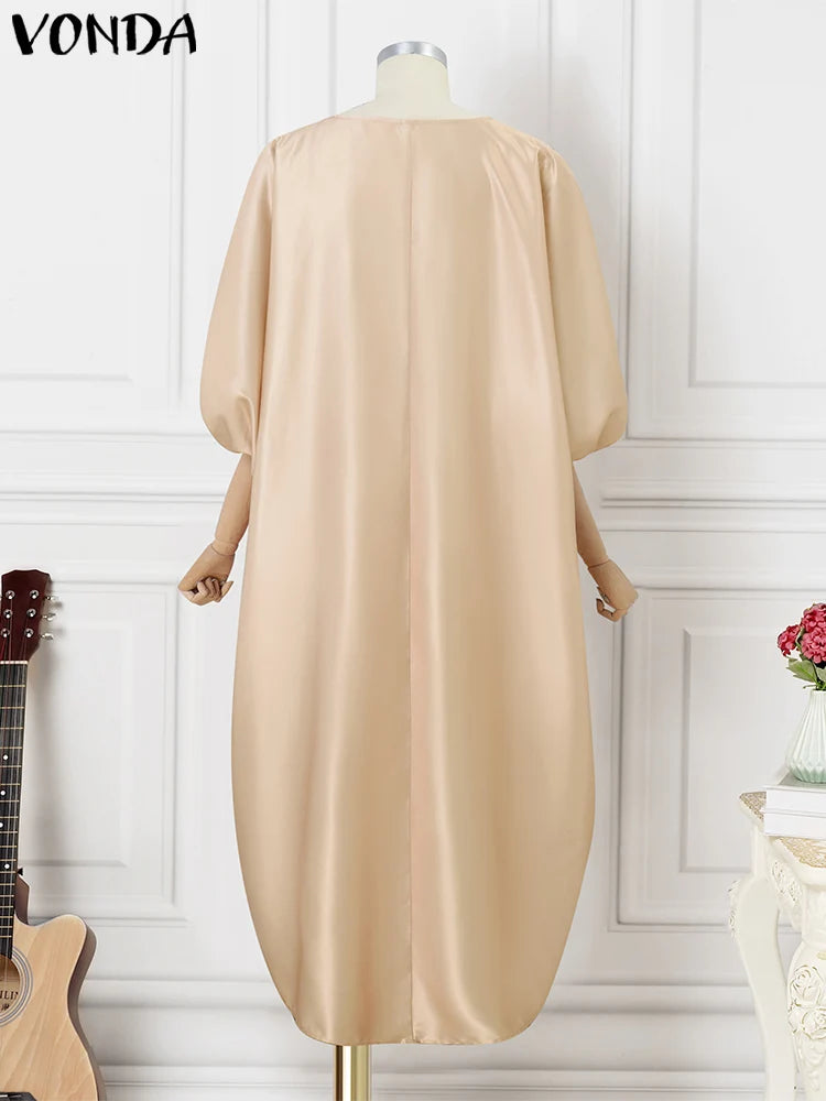 Plus Size 5XL Women Bohemian Satin Silk Maxi Long Dress 2025 Summer Sundress Elegant V Neck Vestidos Casual Loose Robe Femme