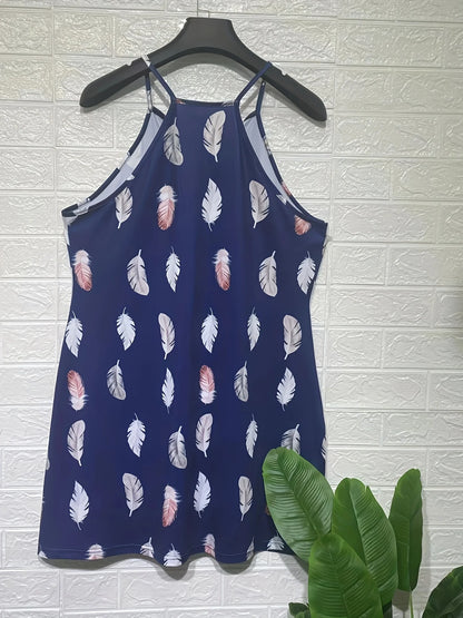 5XL Plus Size 2025 New Summer Sexy Dress Women Feather Print Backless Casual Loose Vacation Beach Short Dresses Female Sundress