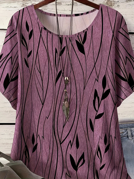 Women Plus Size 1XL-8XL Casual Loose Top Shirts Leaves Print Blouse T-shirt Ladies Fashion Vintage Blouse Half Sleeves T-shirt