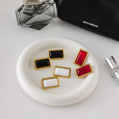 Uworld Classic Fashion 18K Gold Color Plated Red Agate Square Earrings Hypoallergenic Waterproof Stainless Steel Women Jewelry