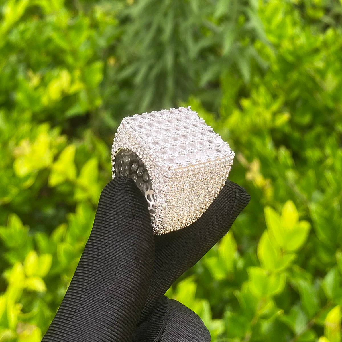 Aokaishen Iced Out Square Ring for Men Real Gold Plated Cubic Zirconia Hip Hop Jewelry