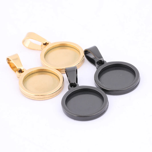 10pcs Gold Plated Black 12mm Round Cabochon Base Settings Diy Bezel Pendant Trays For Necklace Jewelry Making Supplies