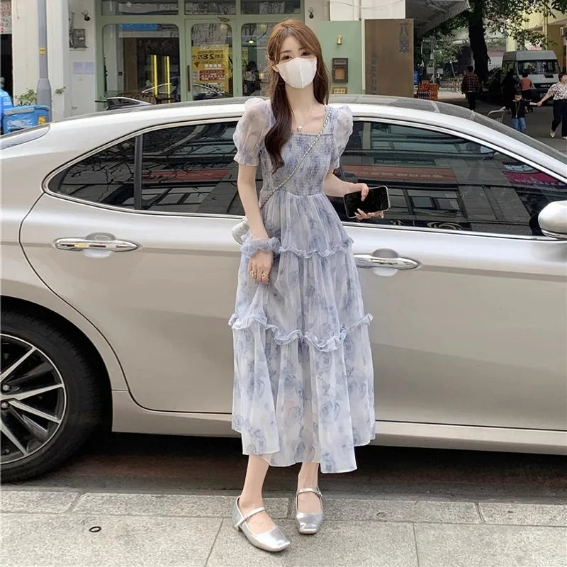 High Quality Hot Selling Wholesale Plus Size Summer New Gentle Style Floral Long Skirt Slim Fit Sweet Princess Dress Women Y2K