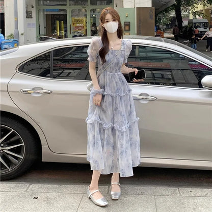 High Quality Hot Selling Wholesale Plus Size Summer New Gentle Style Floral Long Skirt Slim Fit Sweet Princess Dress Women Y2K