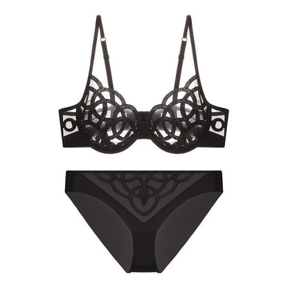 Women's Sexy Underwear Bra Female Hollow Out Thin Cotton Rabbit Ear Cup Soft Breathable Gathering Lace Large-sized Bra Everyday