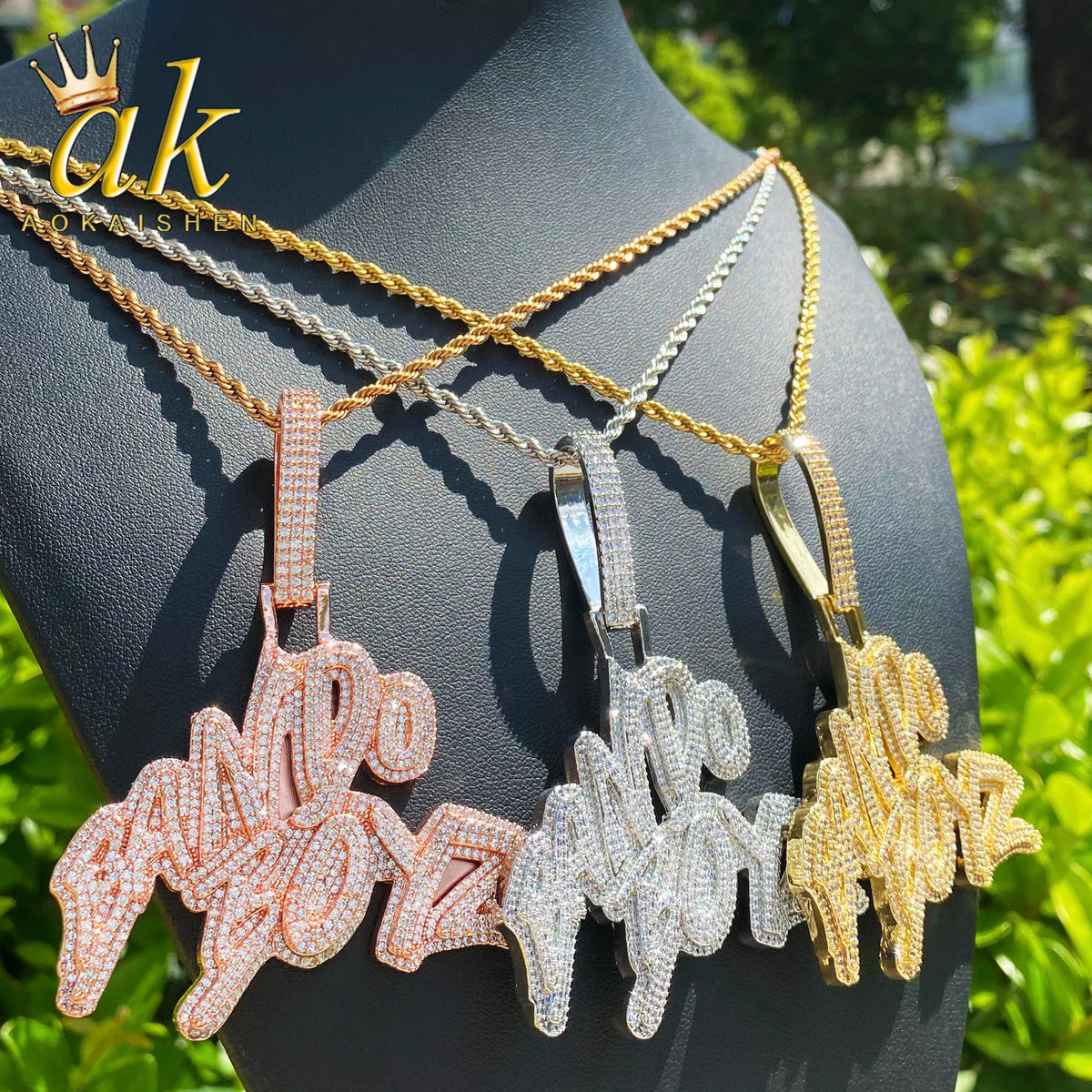 Aokaishen Iced Out Bando Boyz  for Men Necklace Pendant Real Gold Plated Cubic Zirconia Hip Hop Jewelry