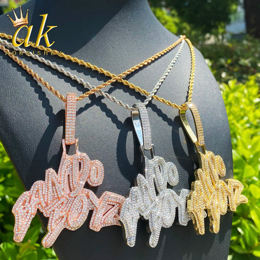 Aokaishen Iced Out Bando Boyz  for Men Necklace Pendant Real Gold Plated Cubic Zirconia Hip Hop Jewelry
