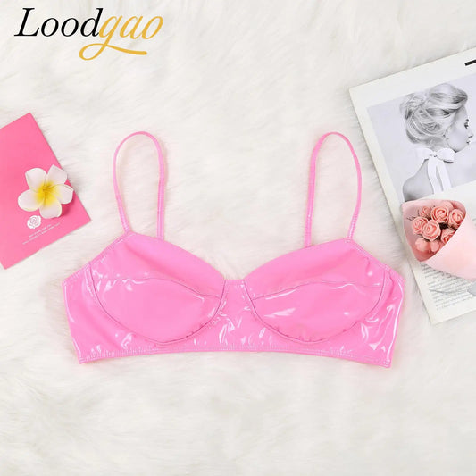 Women Bras Tops Wet Look Faux Leather Bra Top Sexy Lingerie Wire Free No Pad Bralette Underwear Femme Womans Intimates