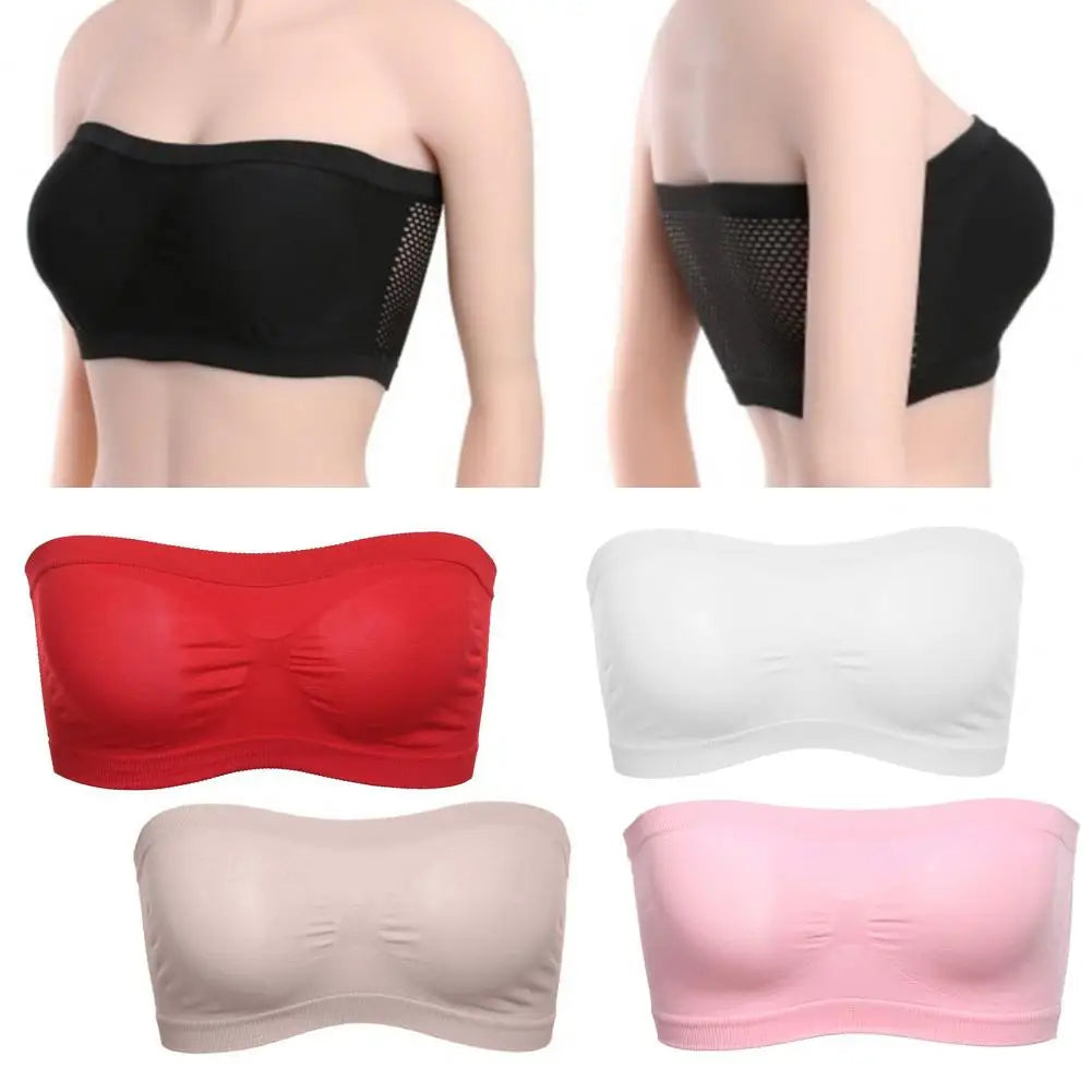 2026 Bandeau Bra for Women Girls Mesh Back Non Padded Strapless Bralette Seamless Soft Tube Top Bra Pressure Relief Bras 95