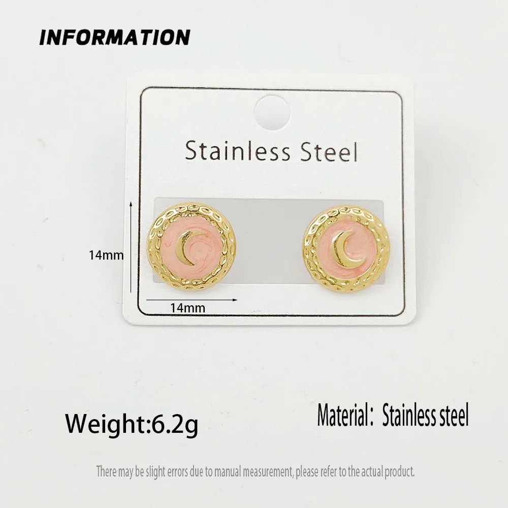 Charming round moon colored enamel gold-plated 18K women's earrings, high quality waterproof earrings, wife's gift