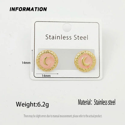 Charming round moon colored enamel gold-plated 18K women's earrings, high quality waterproof earrings, wife's gift