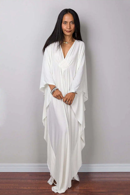 Plus Size Caftan Dresses for Women Solid Color Plus Size Beach Dress V Neck Cover Up Loose Soft Kaftan Loungewear