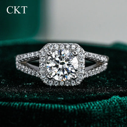 CKT 18k White Gold Ring 1ct Vvs1 Diamond Moissanite Rings Proposal for Women Square Bag Platinum Pt950 Wedding Fine Jewelry
