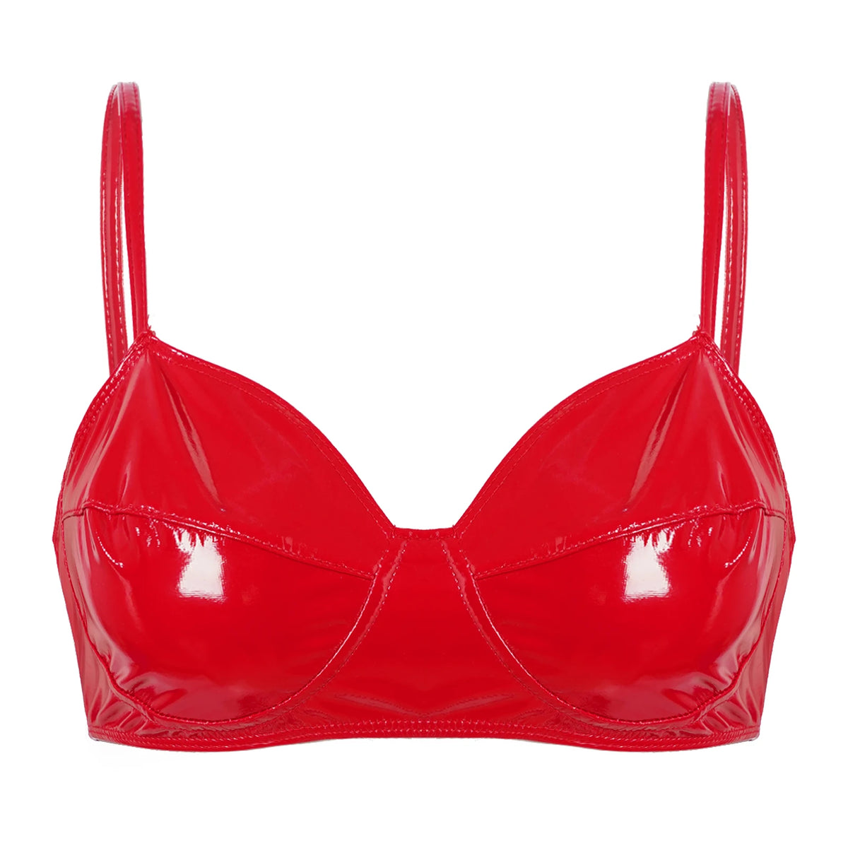 Women Bras Tops Wet Look Faux Leather Bra Top Sexy Lingerie Wire Free No Pad Bralette Underwear Femme Womans Intimates