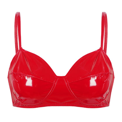 Women Bras Tops Wet Look Faux Leather Bra Top Sexy Lingerie Wire Free No Pad Bralette Underwear Femme Womans Intimates