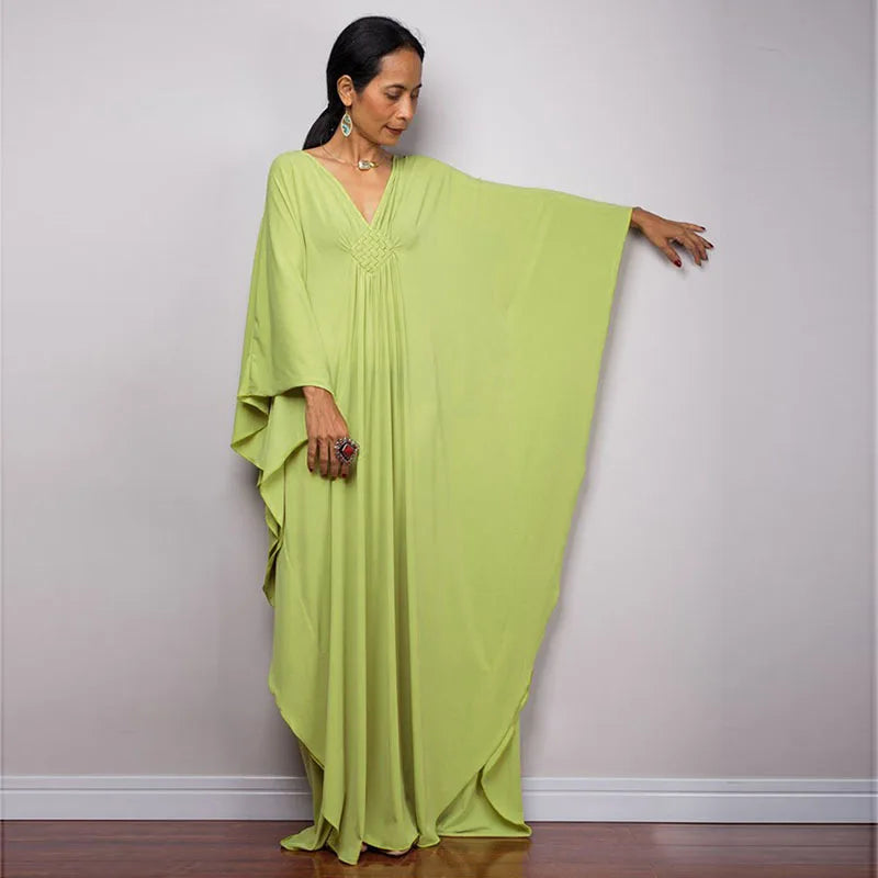 Plus Size Caftan Dresses for Women Solid Color Plus Size Beach Dress V Neck Cover Up Loose Soft Kaftan Loungewear