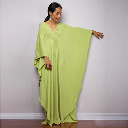 Plus Size Caftan Dresses for Women Solid Color Plus Size Beach Dress V Neck Cover Up Loose Soft Kaftan Loungewear