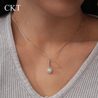 CKT 18k White Gold 1ct Moissanite Necklace for Women Classic Snowflake Platinum Pt950 Pendant Collarbone Chain Fine Jewelry