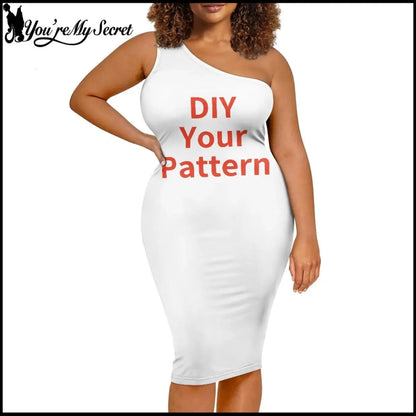 [You're My Secret] Women Custom DIY XS-3XL Size One Shoulder Bodycon Dress Sleeveless Wrap Pencil Dress Curvy Party Club Vestido