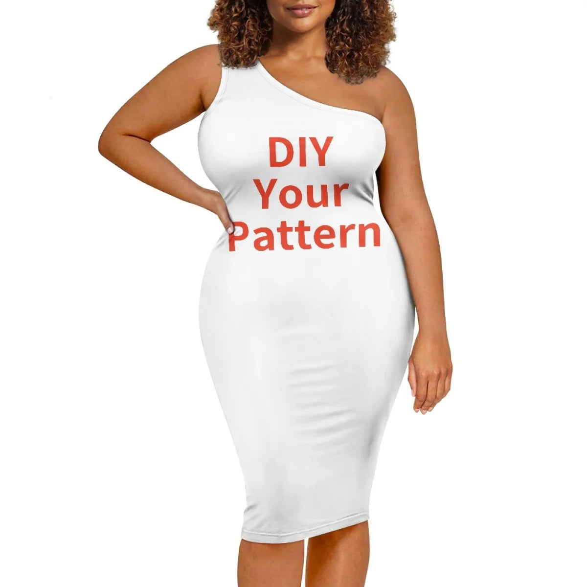[You're My Secret] Women Custom DIY XS-3XL Size One Shoulder Bodycon Dress Sleeveless Wrap Pencil Dress Curvy Party Club Vestido