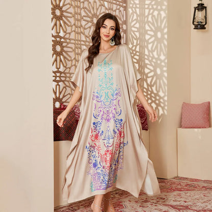 Plus Size Women Green Long Sleep Dress Nightgown Loose Casual Satin Home Clothes Bath Robe Gown Print Loungewear Nightwear ﻿